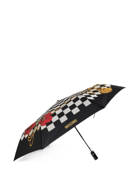 Moschino floral-motif checkered umbrella Black 8991OPENCLOSEA