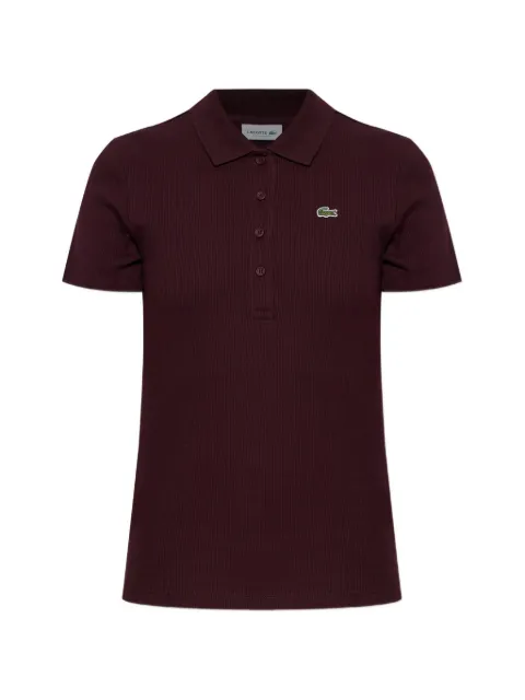 Lacoste ribbed logo-patch polo top Brown DF5377