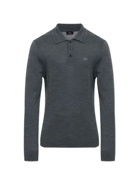ETRO Pegasus-embroidered long-sleeve polo shirt Grey MRKN0014AU12Q