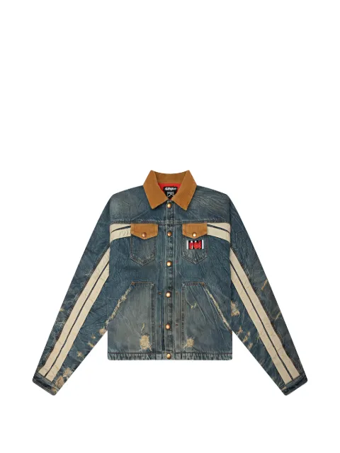 RRR123 distressed corduroy-trim denim jacket Blue TRPTJK50INDI