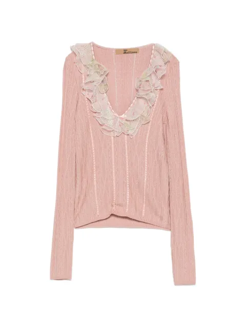 John Galliano Pre-Owned 2000s ruffled V-neck sweater Pink JG250CEM