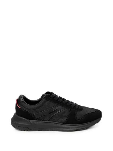 HUGO monogram-jacquard sneakers with faux-suede trim Black 50573615