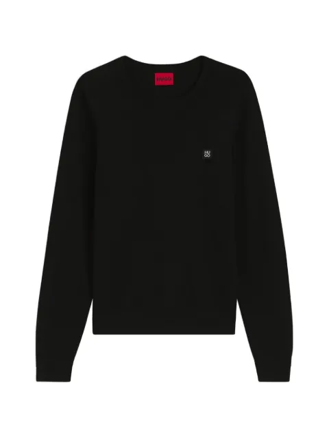HUGO Setallo knitted-piqué sweater with metallic stacked-logo Black 50564244