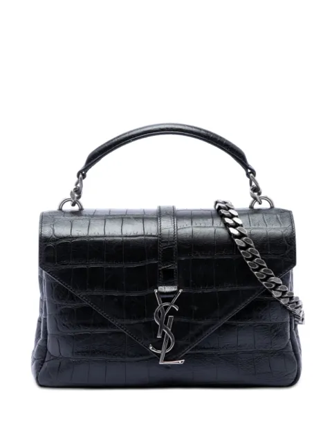 Saint Laurent Pre-Owned 2016 Medium Croc Embossed Leather Monogram College satchel Black 8Q4U0S2SCNLOQSWD