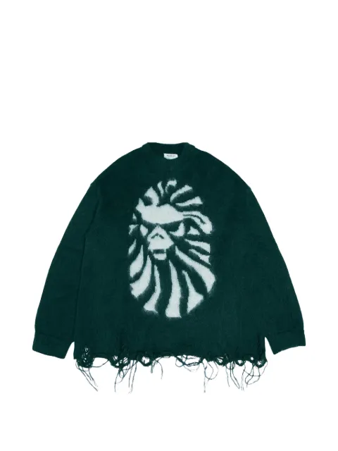 BAPE BLACK *A BATHING APE® distressed-hem sweater Green BAPE048