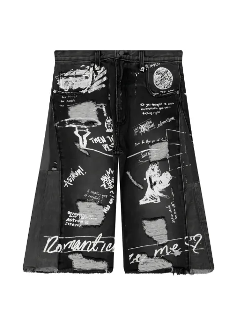 astrum Dedication graphic-print denim shorts Black AHSS26DS02