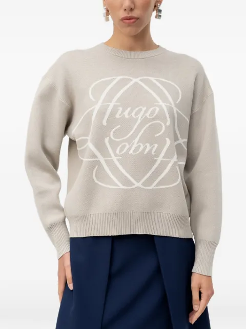 HUGO logo-intarsia crew-neck sweater Neutrals 50562692