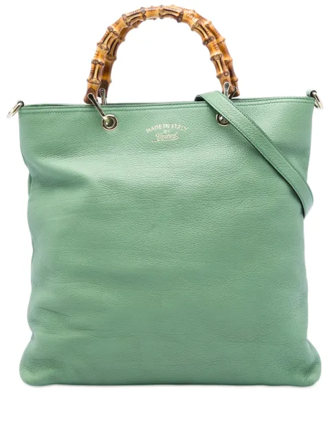 Gucci Pre-Owned 2016-2026 Tall Calfskin Bamboo Shopper Tote satchel Green NZ4N15HERZ7IFO26