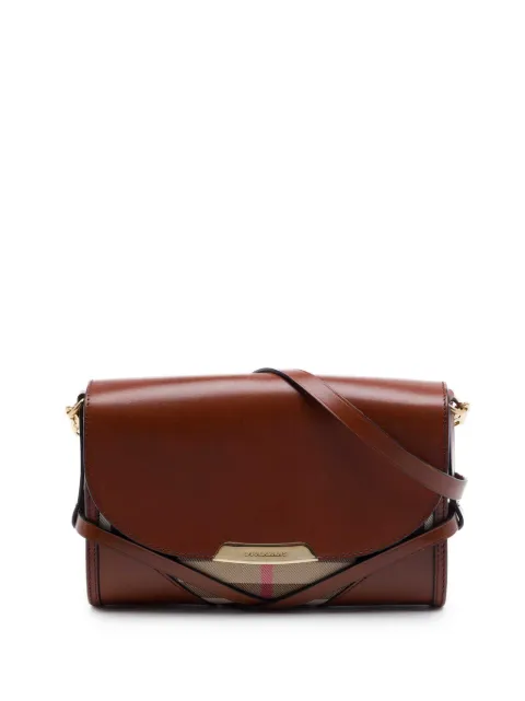 Burberry Pre-Owned 2000-2017 Leather and House Check Canvas Bridle Abbott crossbody bag Brown 5O5LM7ASMN5LY7P5