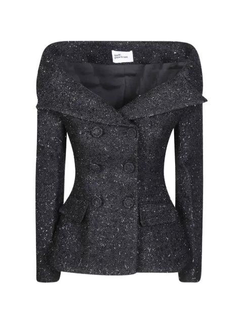 Self-Portrait off-shoulder bouclé jacket Black AW26057JB