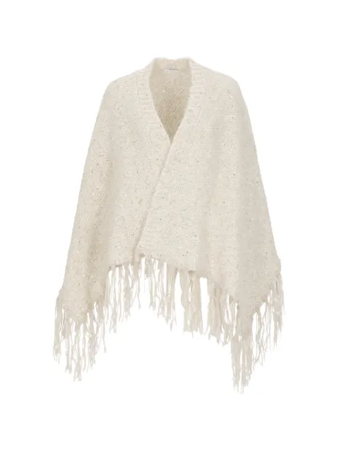 Peserico sequin-embellished fringed cape White A99895F03F9243F03