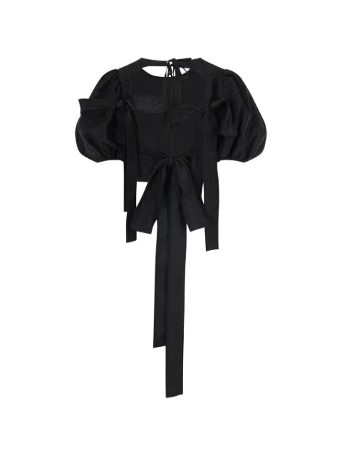 Cecilie Bahnsen floral-jacquard puff-sleeve top Black 226RTW11016