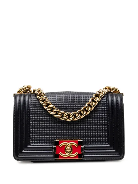 CHANEL Pre-Owned 2013-2014 Small Lambskin Embossed Cube Boy Flap crossbody bag Blue WONU9MRAMEK6J52U