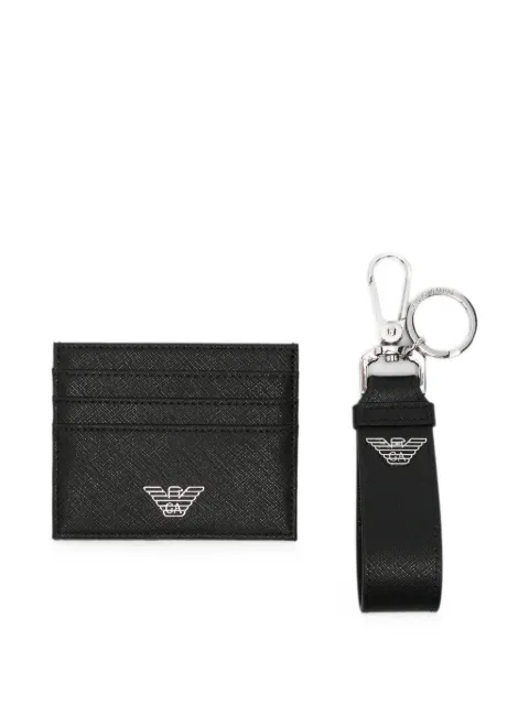 Emporio Armani logo-plaque cardholder and keyring set Black EM003598AF13805