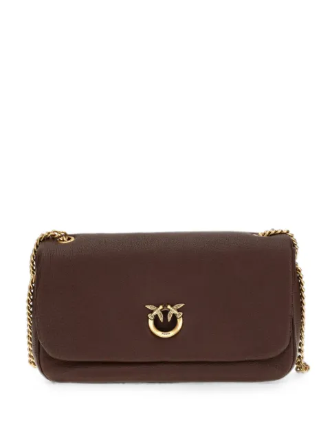 PINKO Love Birds hammered leather shoulder bag Brown 107022A3CX