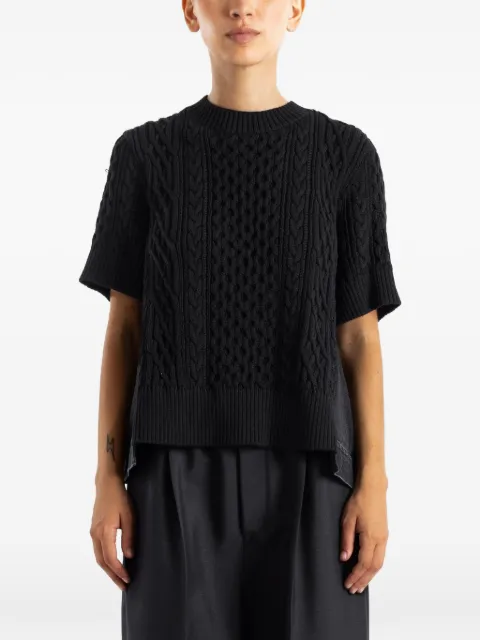 sacai cable-knit hybrid-denim sweater Black 2608597