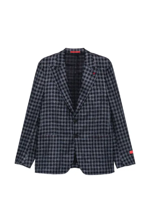 Isaia gingham-check notched-lapel blazer Blue HB1GKI2119L