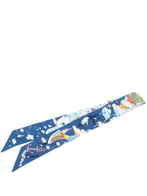 Hermès Pre-Owned 2021-2026 Sur Mon Nuage Silk Twilly Scarf scarves Blue FJHK569UJ88II6YQ