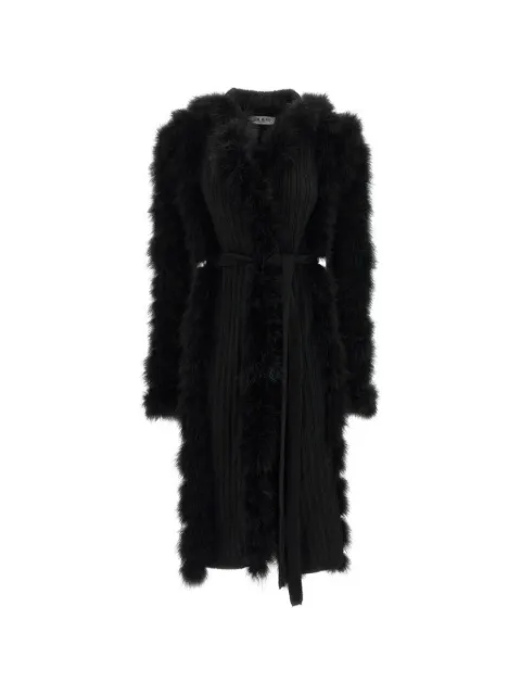 The Attico feather-trim belted coat Black 261WCC00100K