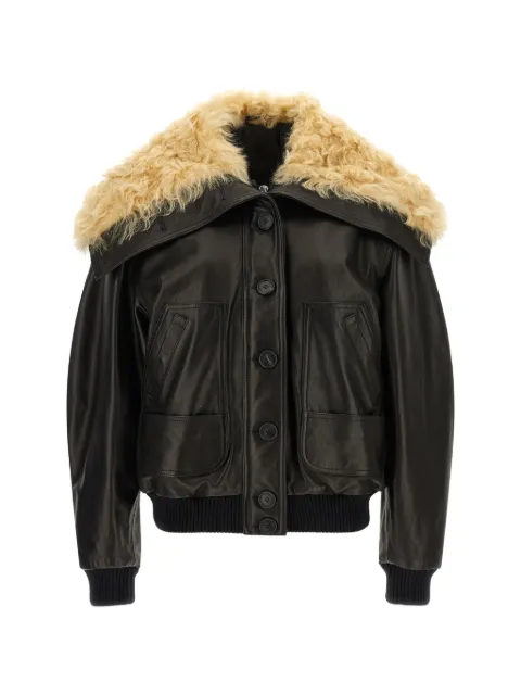 The Attico contrast-collar leather jacket Black 261WCB00129L