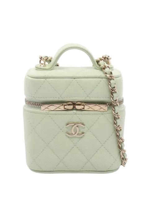 CHANEL Pre-Owned 2021 Small CC Quilted Caviar Vanity Case satchel Green 1VFIX4KRORQFKTBP
