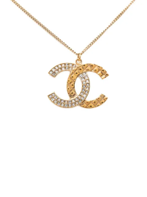 CHANEL Pre-Owned 2017 CC Gold Plated Strass Quilted Pendant Necklace costume necklace Gold LEFQ7A3IE2VB5U0O