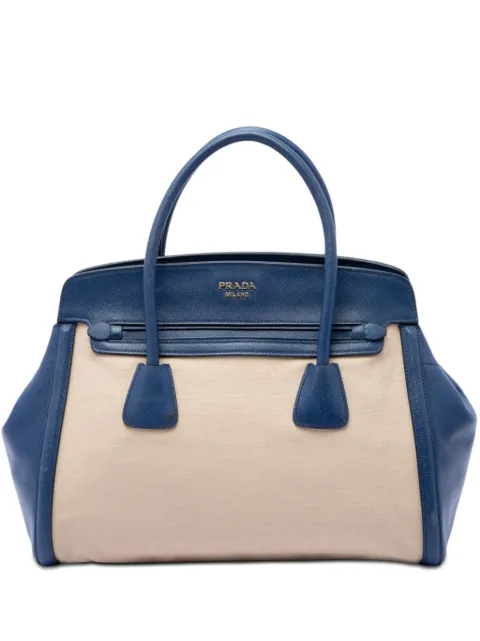 Prada Pre-Owned 2013-2026 Saffiano Cuir Trimmed Canapa satchel Blue 2GINZ1WAL2OBOXN4