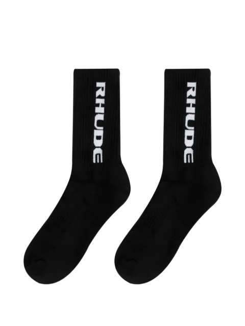 RHUDE logo-intarsia ribbed-knit socks Black RHPF26S001884