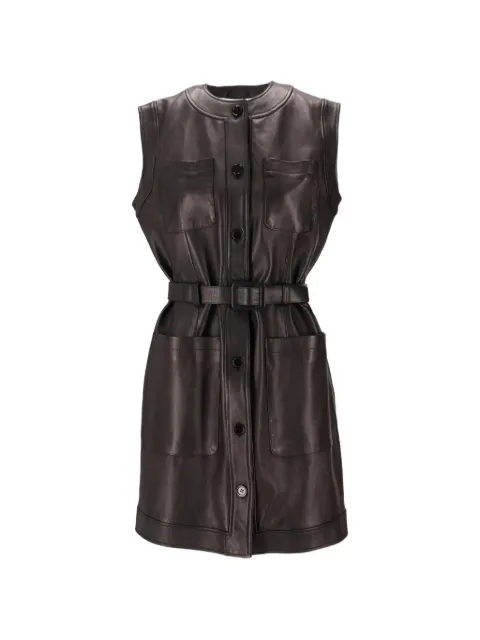 La-Rose belted sleeveless mini dress Brown 1395LEATHERDRESS