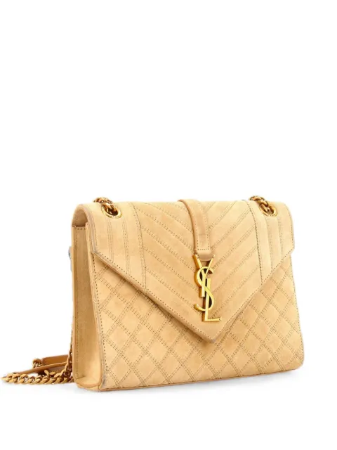 Saint Laurent Pre-Owned Classic Monogram Envelope Satchel Quilted Suede Small shoulder bag Neutrals 3MEY5UXR4M6T6OVR