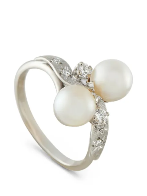 LB Exclusive pearl and diamond bypass ring Silver MF04062625
