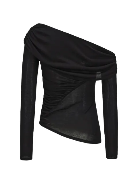 ELYWOOD shirred off-shoulder long-sleeved T-shirt Black 2FS081WL