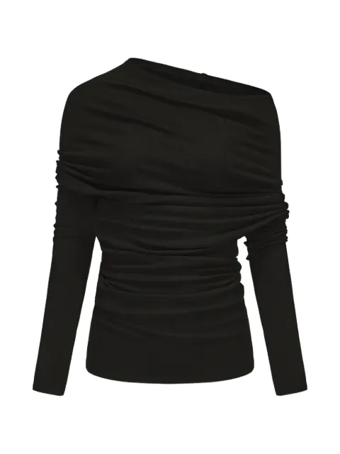 ELYWOOD asymmetric draped off-shoulder long-sleeved T-shirt Black 2EA010WL