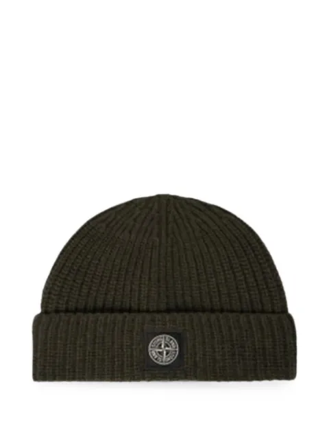 Stone Island logo-patch ribbed-knit beanie hat Green L2S15N100012S00B4