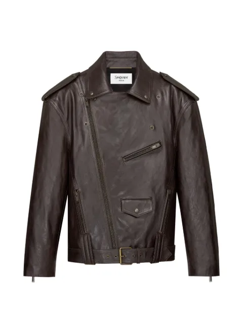 Saint Laurent belted biker jacket Brown 866816YCVC2