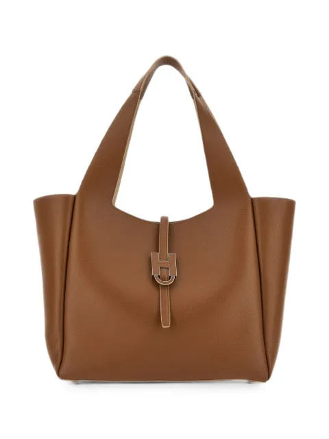 Hogan Hogan Trend logo-plaque leather tote bag Brown KBW01XA0300QVD