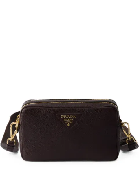Prada small double-zipped leather cross body bag Brown 1BH082VDNM2DKV