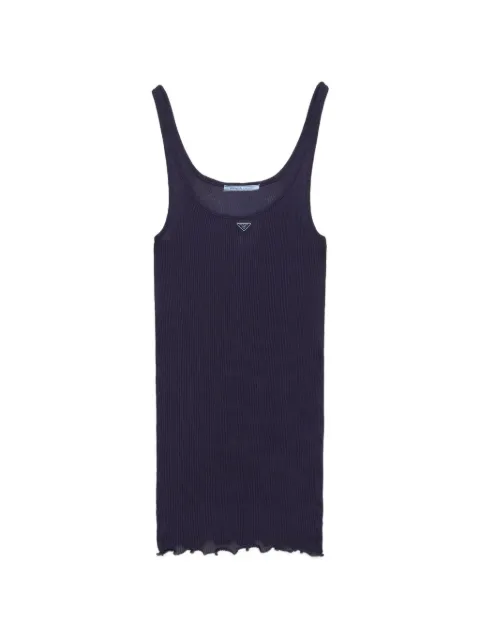 Prada ribbed knit silk tank top Blue 39701SOOO6081