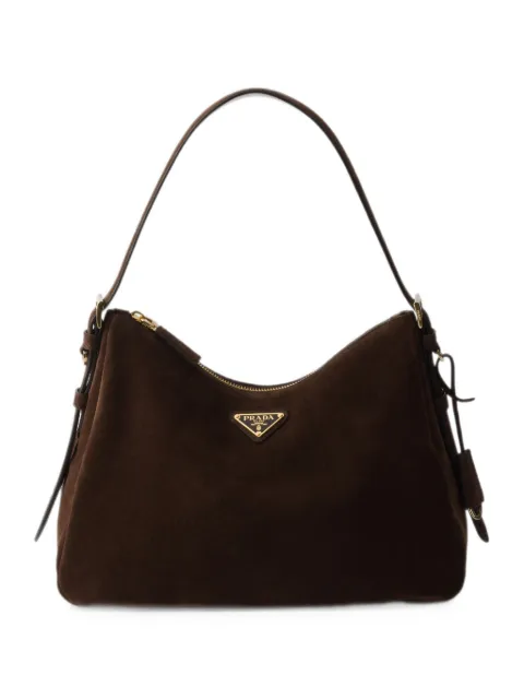 Prada logo-plaque suede shoulder bag Brown 1BC301VLVO2C4S