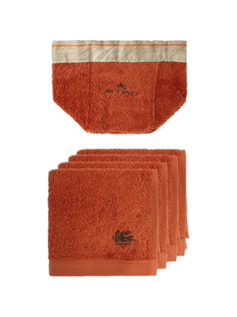 ETRO HOME Pegaso-embroidered paisley-trim basket and towels set (set of four) Orange UKFG0001AV934