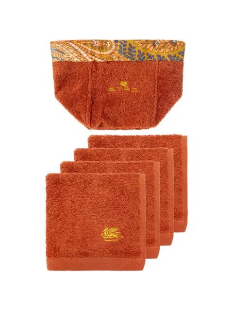 ETRO HOME Pegaso-embroidered paisley-trim basket and towels set (set of four) Orange UKFG0001AV799