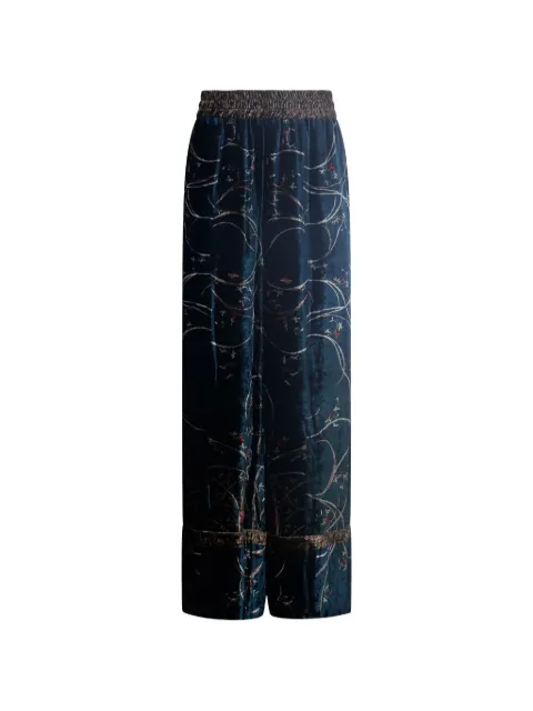 Pierre-Louis Mascia Kanada floral-print velvet palazzo pants Blue KANADAPT12599