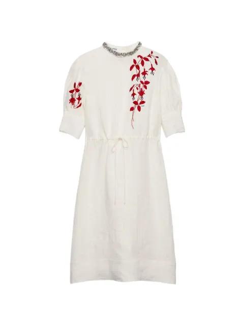 Prada embroidered slubbed fabric midi dress Neutrals P3S90RSOOO1SAM