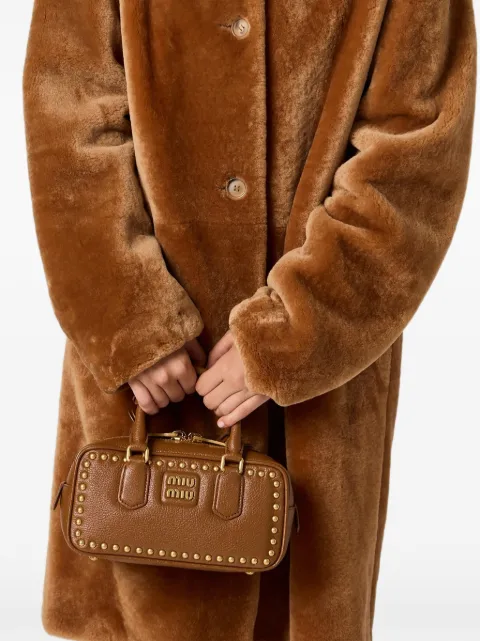 Miu Miu Arcadie studded leather bag Brown 5BB142VOBO2ZSQ
