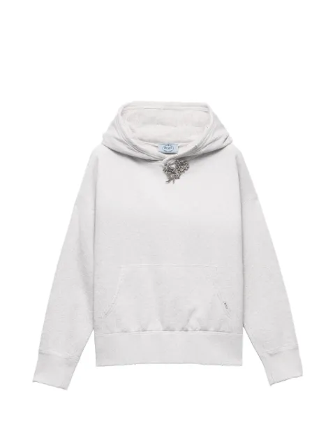 Prada cotton fleece hoodie with jewel brooch Grey 134734SOOO6103