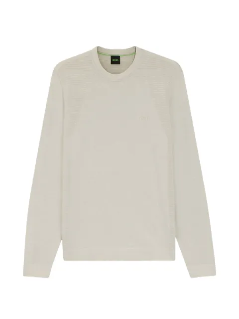 BOSS textured-panel raglan-sleeve sweater Neutrals 50558351