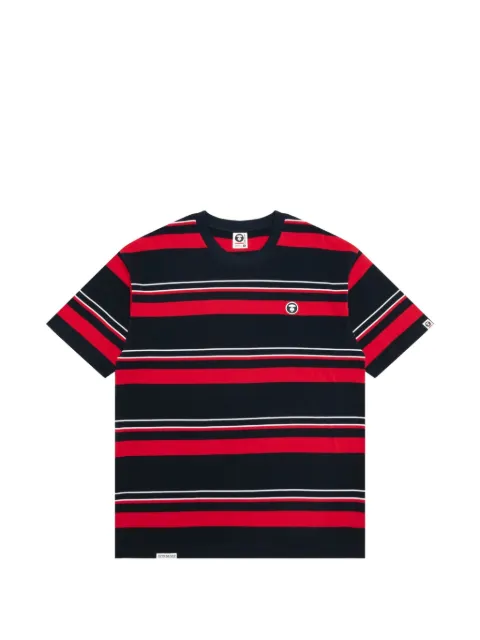 AAPE BY *A BATHING APE® Moonface logo-patch striped T-shirt Red AAPTEM1605XXO
