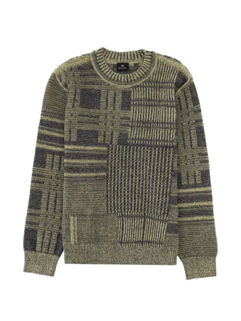 PS Paul Smith patchwork-effect textured-knit sweater Green M2RA033W22766
