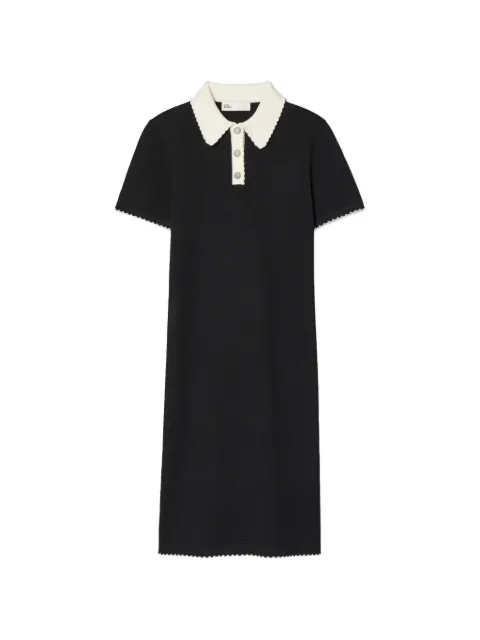 Tory Burch wool scalloped polo dress Black 186638