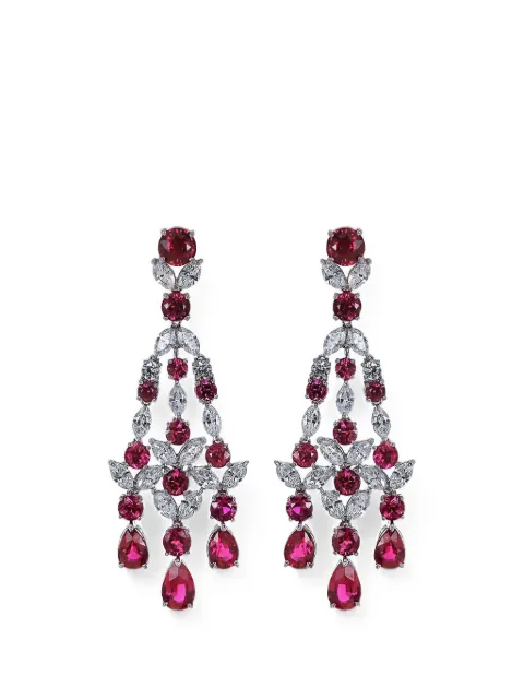 Fantasia by Deserio ruby cubic zirconia chandelier earrings Silver EF1252
